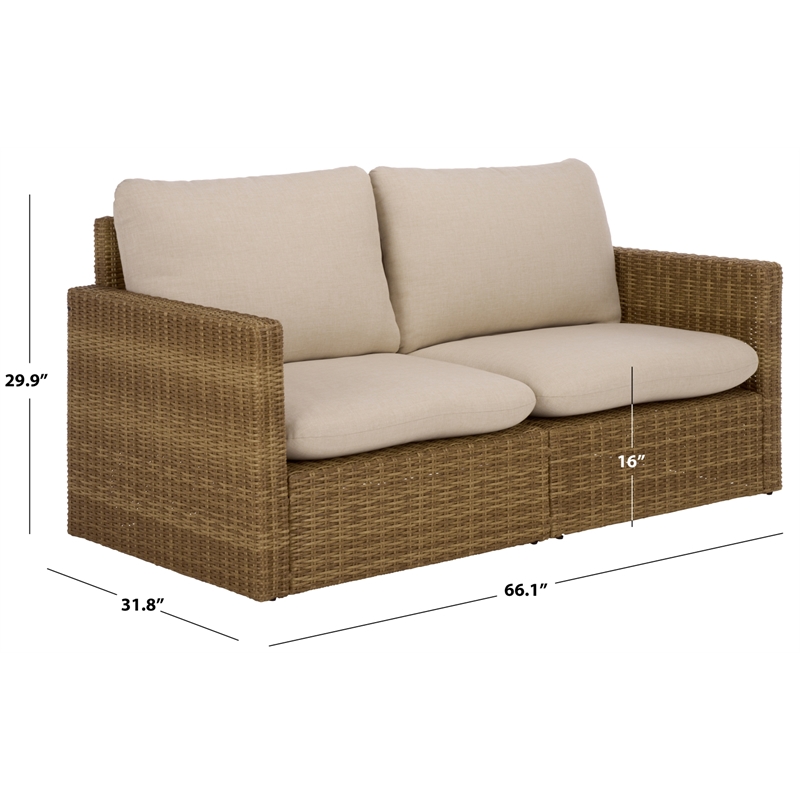 Safavieh Emma Metal and Rattan Sofa  in Natural / Taupe