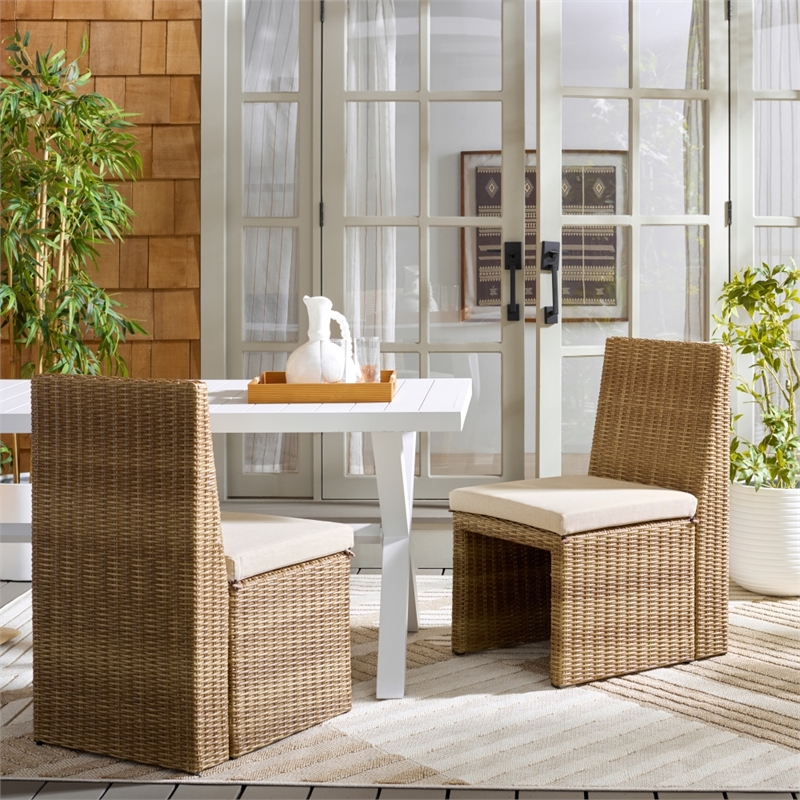 Safavieh Emma Metal and Rattan Dining Chair Set of 2 in Natural / Taupe
