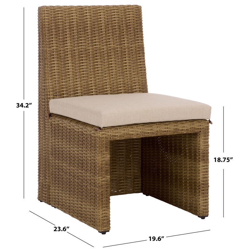 Safavieh Emma Metal and Rattan Dining Chair Set of 2 in Natural / Taupe