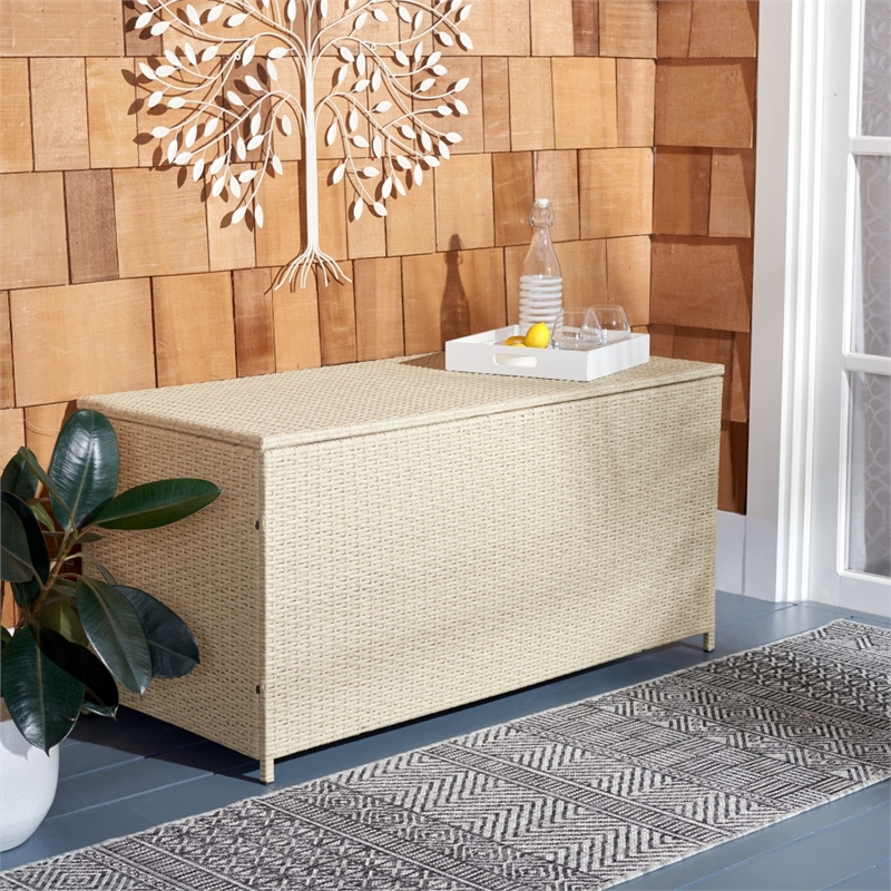 Safavieh Oliveira Steel  and Fabric Cushion Box in Beige / White