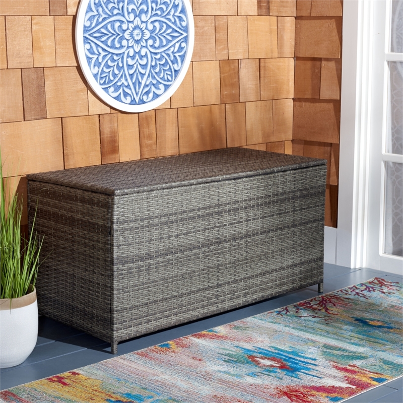 Safavieh Oliveira Steel  and Fabric Cushion Box in Gray / White