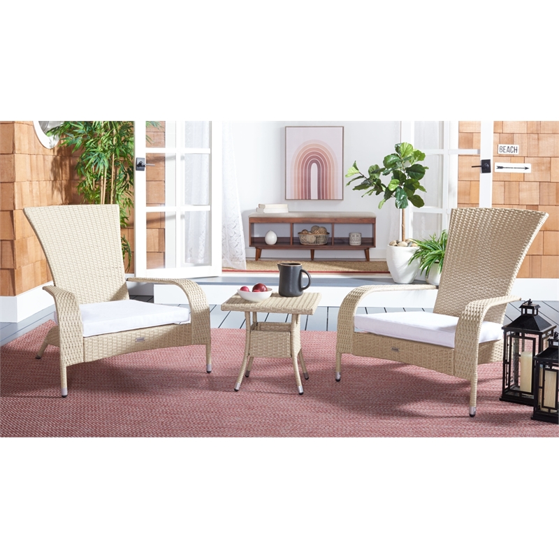 Safavieh Edna 3Pc Steel  and Fabric Lounge Set in Beige / White