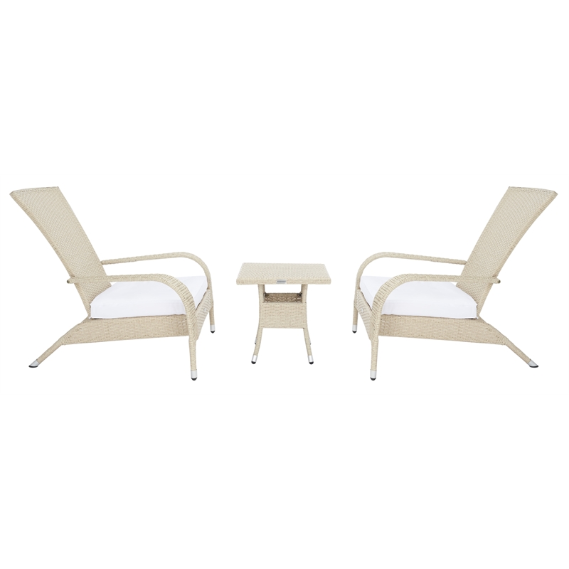 Safavieh Edna 3Pc Steel  and Fabric Lounge Set in Beige / White
