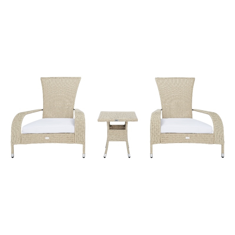 Safavieh Edna 3Pc Steel  and Fabric Lounge Set in Beige / White