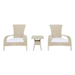 Safavieh Edna 3Pc Steel  and Fabric Lounge Set in Beige / White