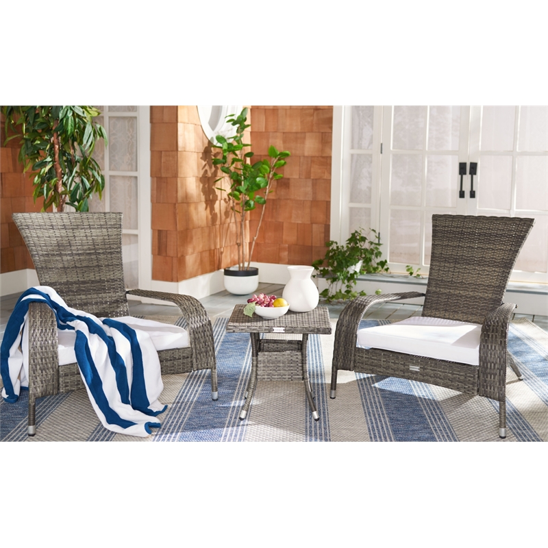 Safavieh Edna 3Pc Steel  and Fabric Lounge Set in Gray / Brown / White