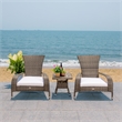 Safavieh Edna 3Pc Steel  and Fabric Lounge Set in Gray / Brown / White