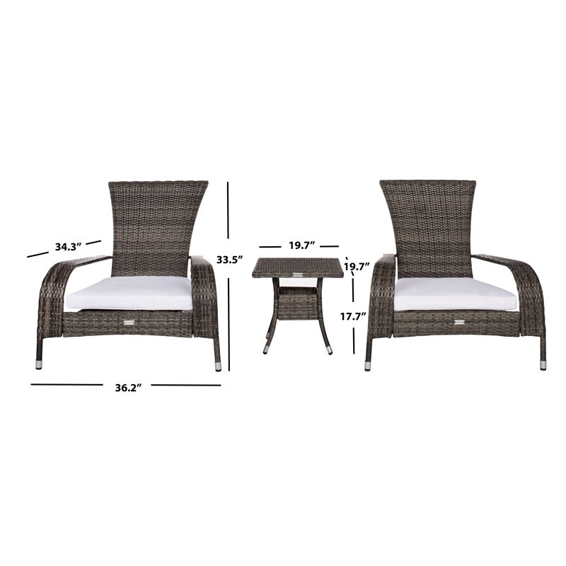 Safavieh Edna 3Pc Steel  and Fabric Lounge Set in Gray / Brown / White