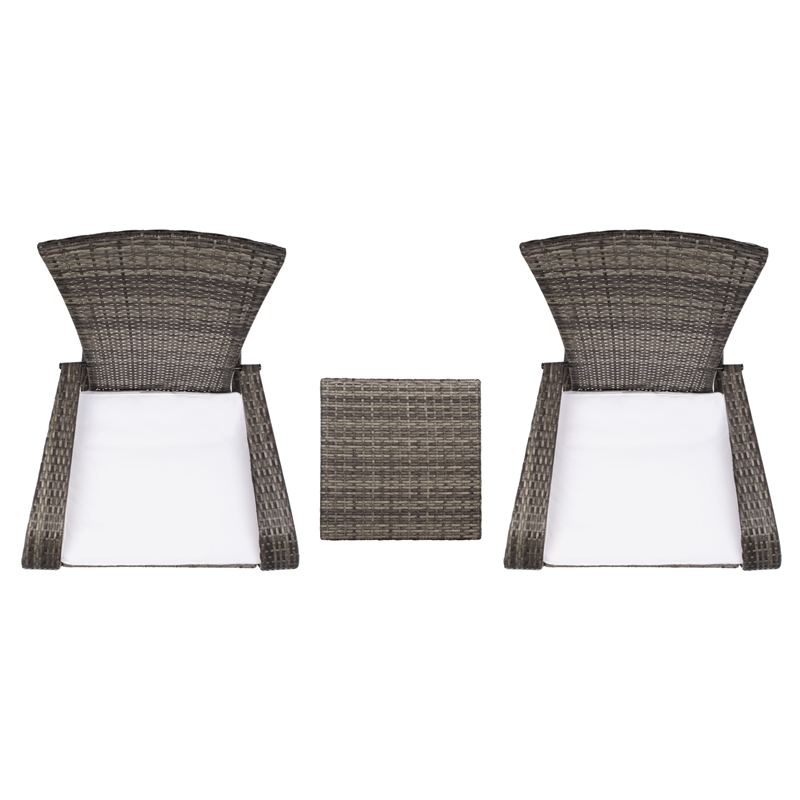 Safavieh Edna 3Pc Steel  and Fabric Lounge Set in Gray / Brown / White