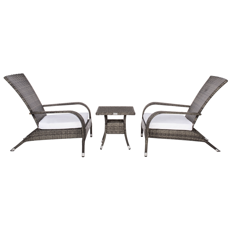 Safavieh Edna 3Pc Steel  and Fabric Lounge Set in Gray / Brown / White