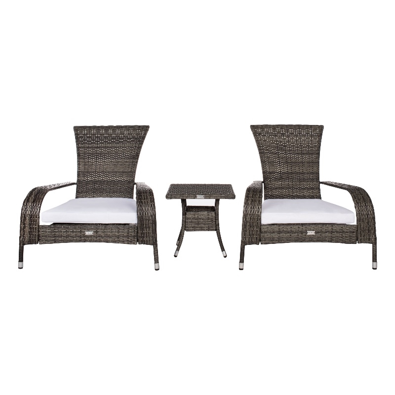 Safavieh Edna 3Pc Steel  and Fabric Lounge Set in Gray / Brown / White