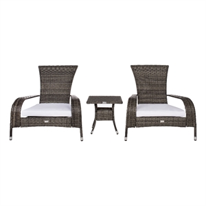 Safavieh Edna 3Pc Steel  and Fabric Lounge Set in Gray / Brown / White