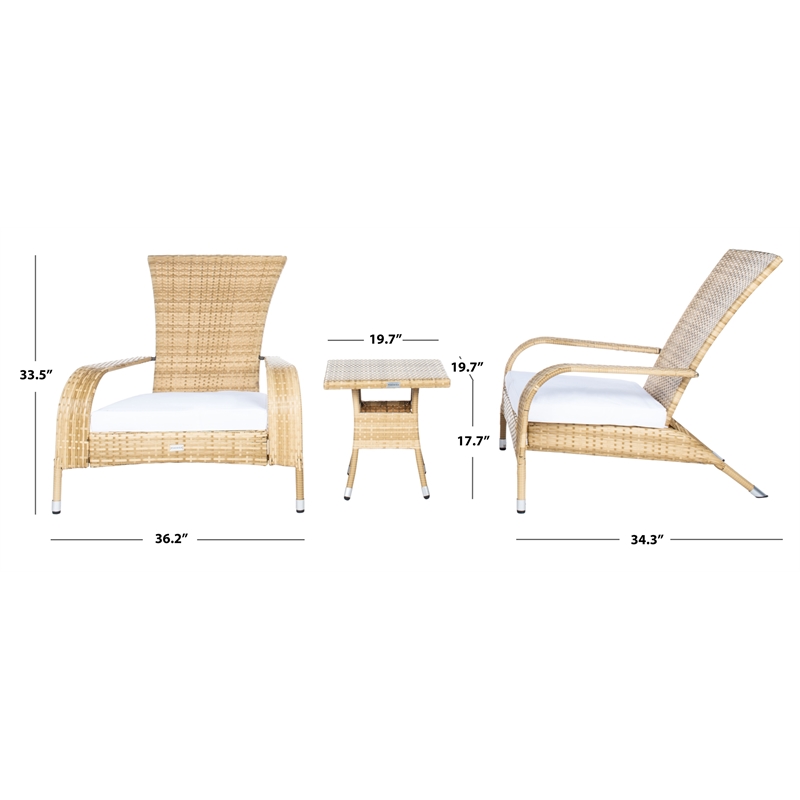 Safavieh Edna 3Pc Steel  and Fabric Lounge Set in Natural / White
