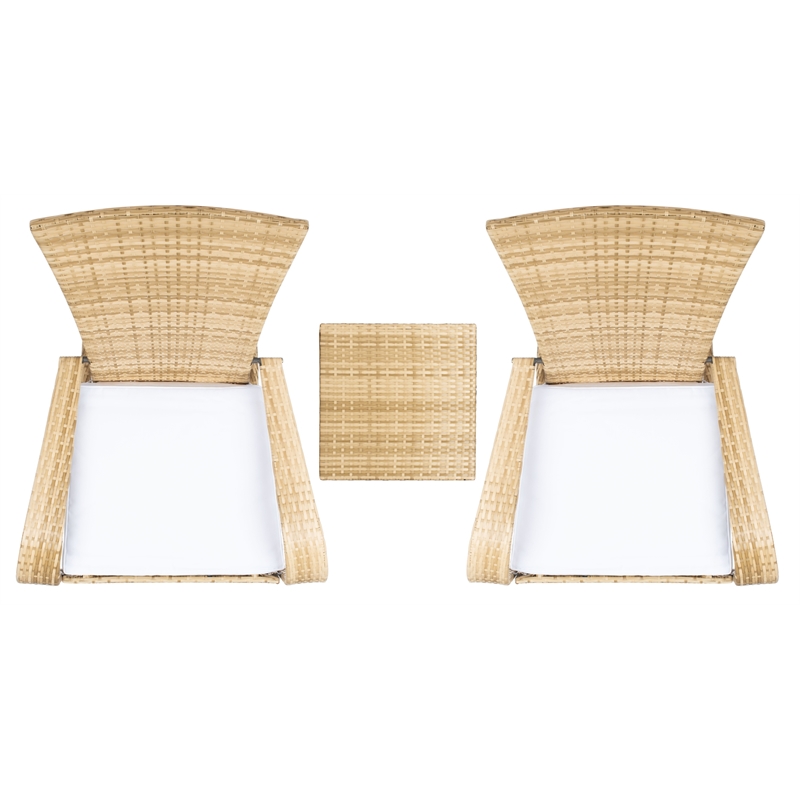 Safavieh Edna 3Pc Steel  and Fabric Lounge Set in Natural / White