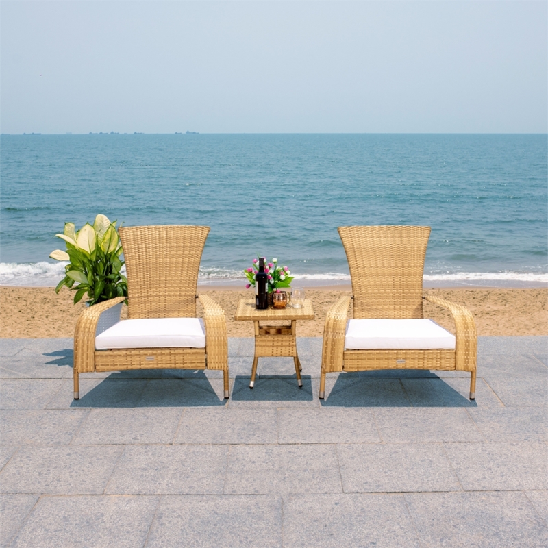 Safavieh Edna 3Pc Steel  and Fabric Lounge Set in Natural / White