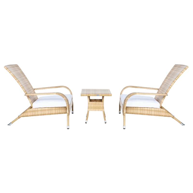 Safavieh Edna 3Pc Steel  and Fabric Lounge Set in Natural / White