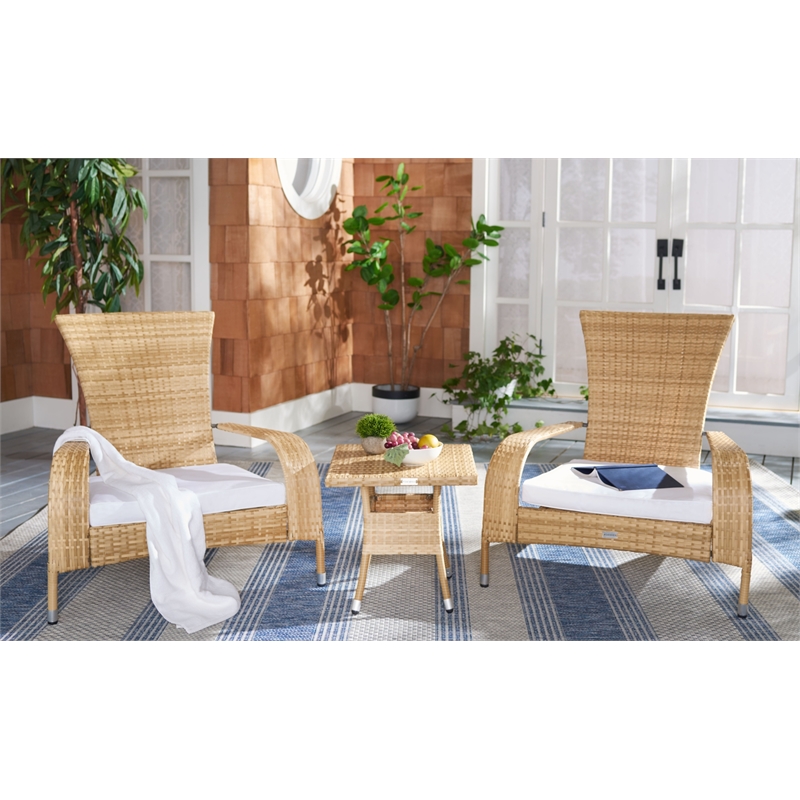 Safavieh Edna 3Pc Steel  and Fabric Lounge Set in Natural / White