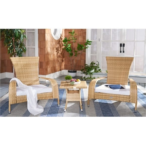 Safavieh Edna 3Pc Steel  and Fabric Lounge Set in Natural / White