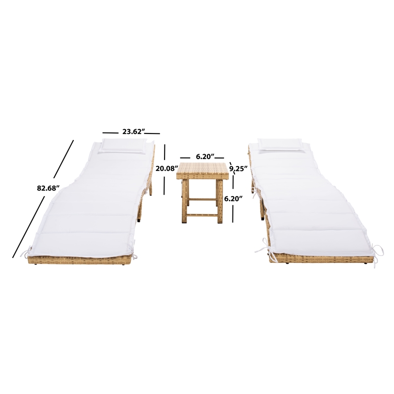 Safavieh Carew 3Pc Steel Sun Lounger Set in Natural