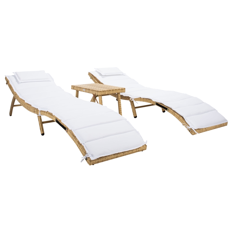 Safavieh Carew 3Pc Steel Sun Lounger Set in Natural