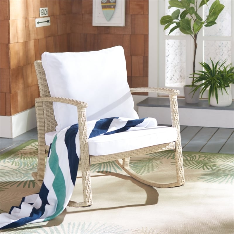 Safavieh Daire Steel and Fabric Rocking Chair in Beige / White
