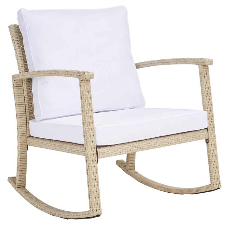 Safavieh Daire Steel and Fabric Rocking Chair in Beige / White