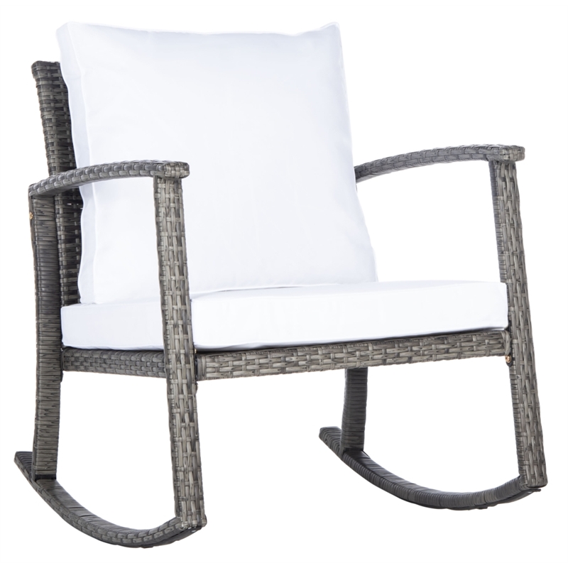 Safavieh Daire Steel and Fabric Rocking Chair in Gray / Brown / White