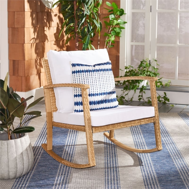 Safavieh Daire Steel and Fabric Rocking Chair in Natural / White