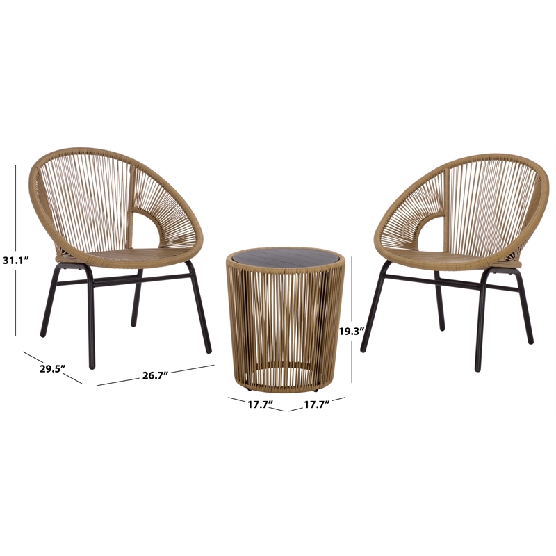 Safavieh Otto 3 Pc Metal and Rattan Set  in Natural / Black