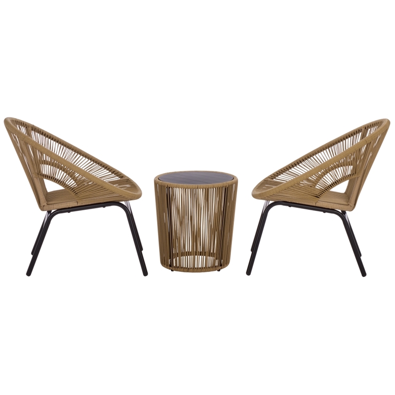Safavieh Otto 3 Pc Metal and Rattan Set  in Natural / Black