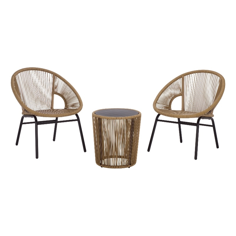 Safavieh Otto 3 Pc Metal and Rattan Set  in Natural / Black