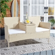 Safavieh Viora Steel and Fabric Loveseat in Beige / White