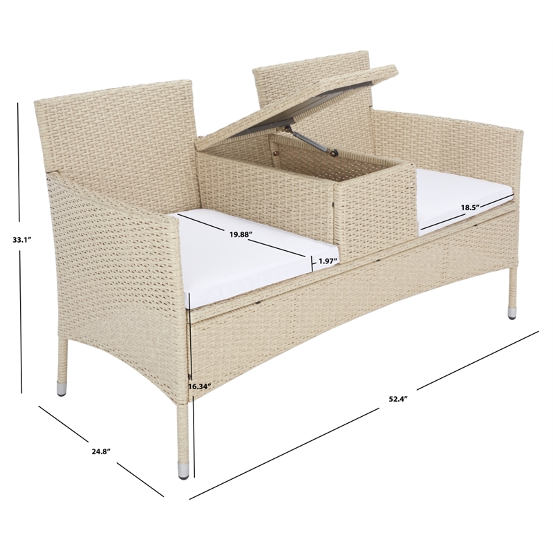 Safavieh Viora Steel and Fabric Loveseat in Beige / White