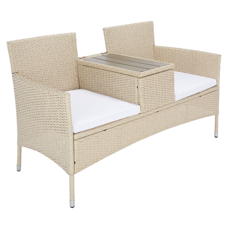 Safavieh Viora Steel and Fabric Loveseat in Beige / White
