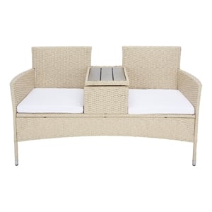 Safavieh Viora Steel and Fabric Loveseat in Beige / White