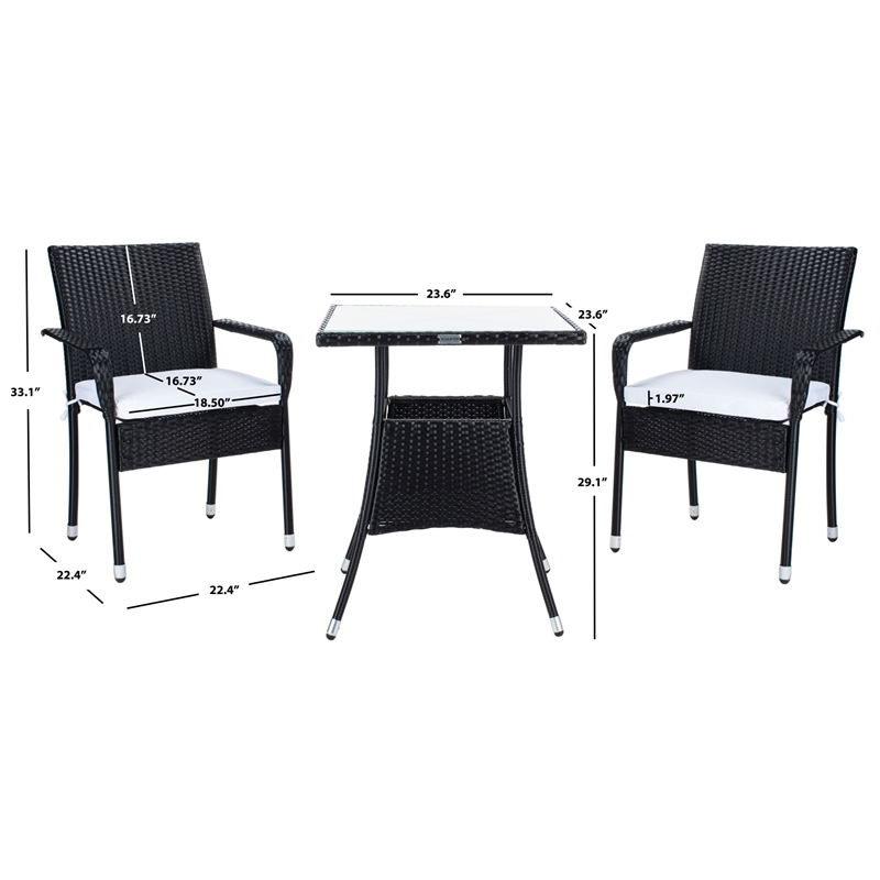 Safavieh Laban Steel and Fabric Bistro Set in Black / White