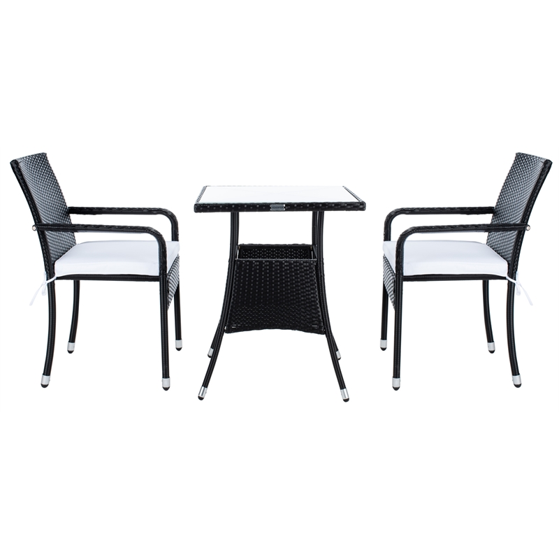 Safavieh Laban Steel and Fabric Bistro Set in Black / White