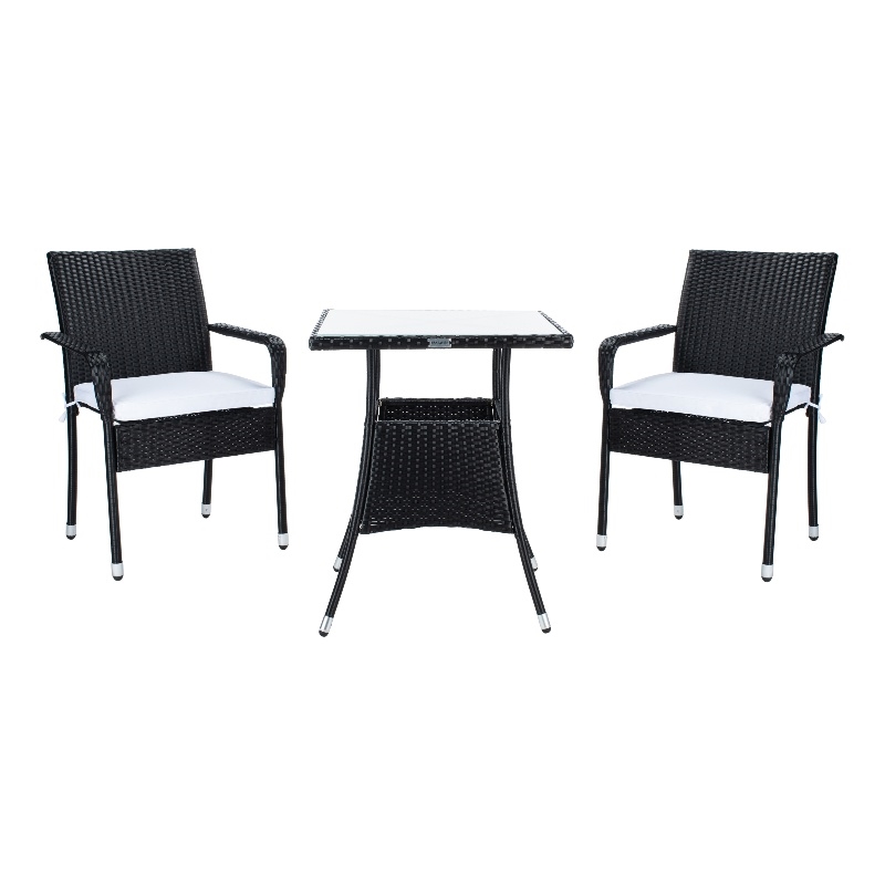 Safavieh Laban Steel and Fabric Bistro Set in Black / White