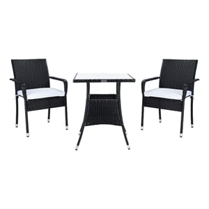 Safavieh Laban Steel and Fabric Bistro Set in Black / White