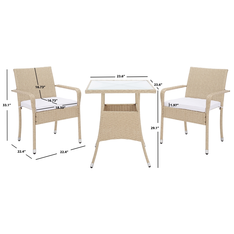 Safavieh Laban Steel and Fabric Bistro Set in Beige / White