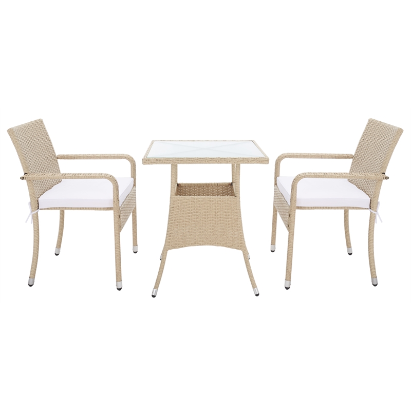 Safavieh Laban Steel and Fabric Bistro Set in Beige / White