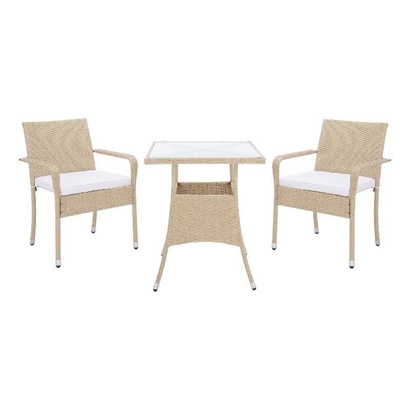 Safavieh Laban Steel and Fabric Bistro Set in Beige / White