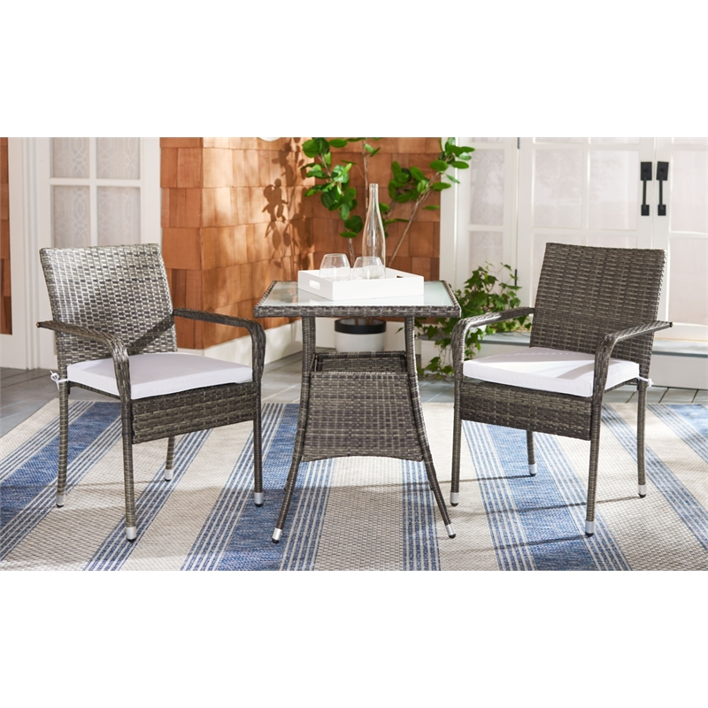 Safavieh Laban Steel and Fabric Bistro Set in Gray / Brown / White