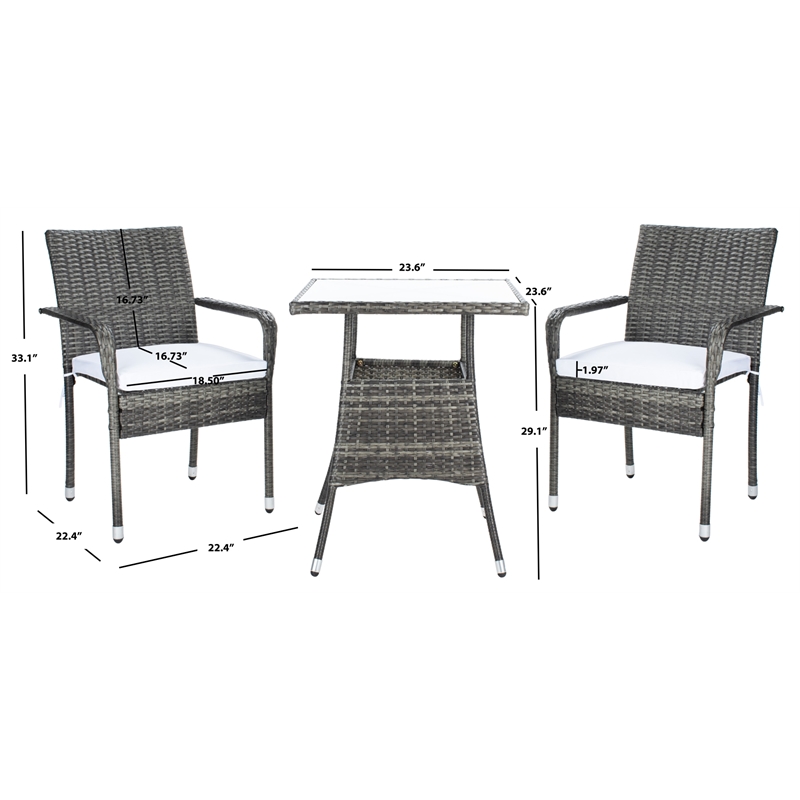 Safavieh Laban Steel and Fabric Bistro Set in Gray / Brown / White