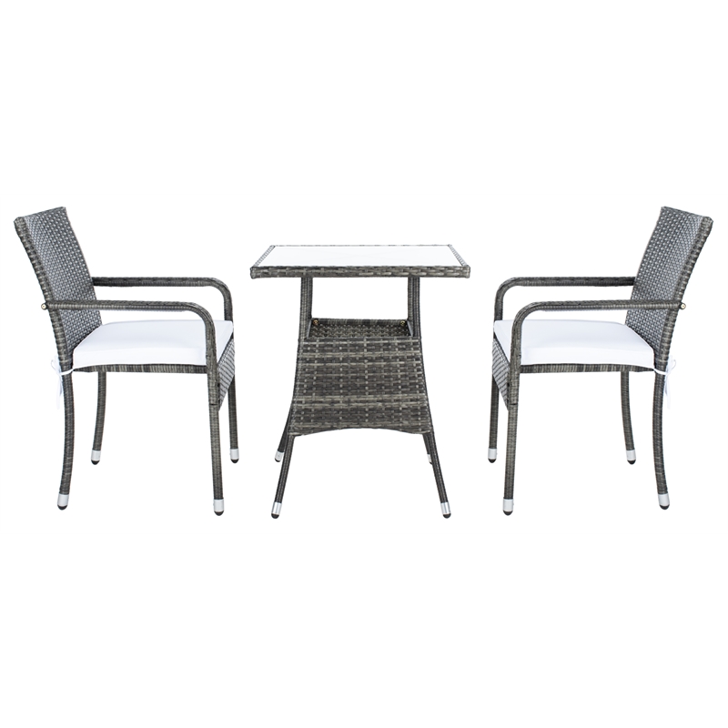 Safavieh Laban Steel and Fabric Bistro Set in Gray / Brown / White