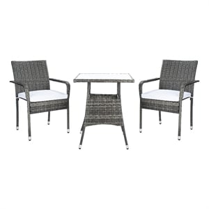 Safavieh Laban Steel and Fabric Bistro Set in Gray / Brown / White