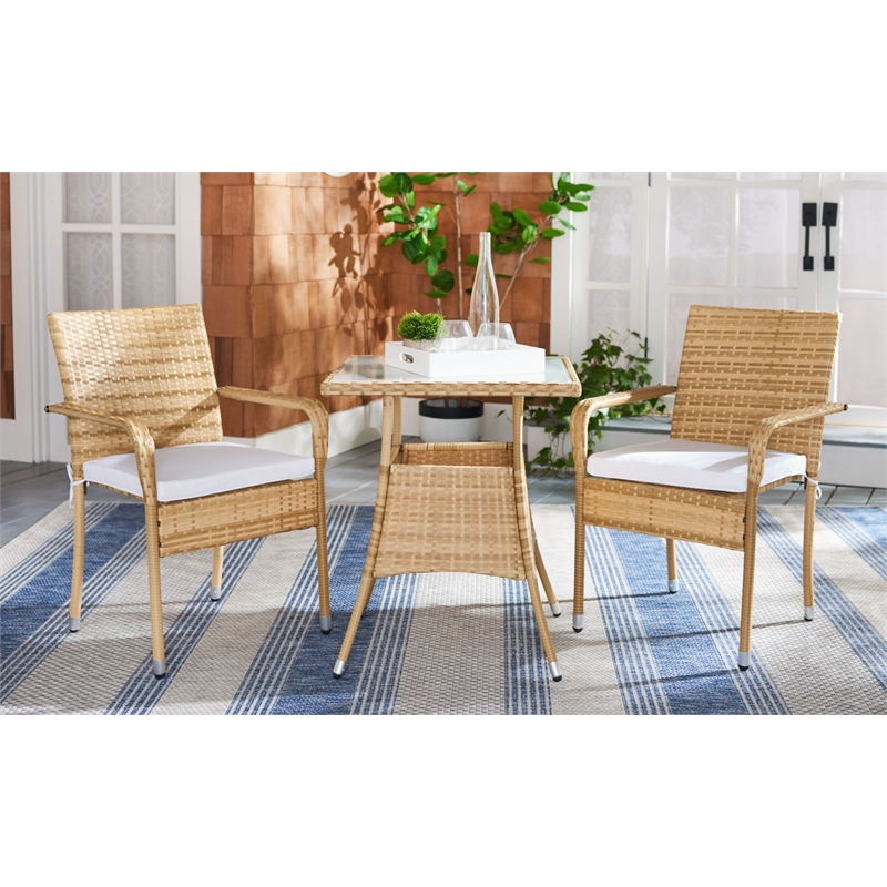 Safavieh Laban Steel and Fabric Bistro Set in Natural / White