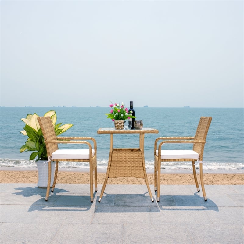 Safavieh Laban Steel and Fabric Bistro Set in Natural / White