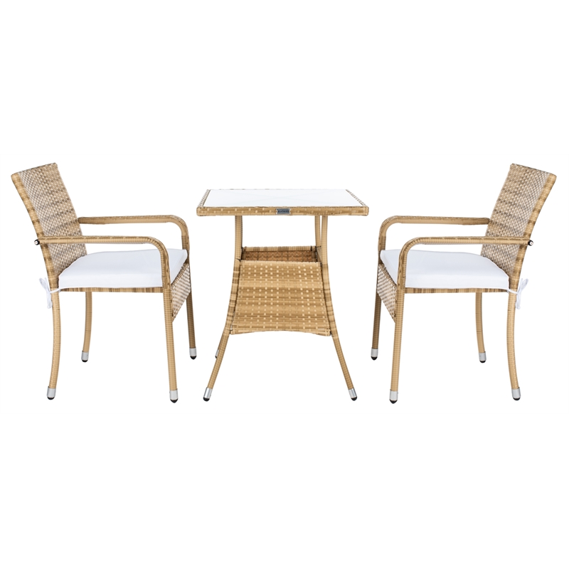 Safavieh Laban Steel and Fabric Bistro Set in Natural / White