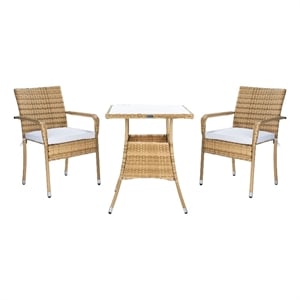 Safavieh Laban Steel and Fabric Bistro Set in Natural / White